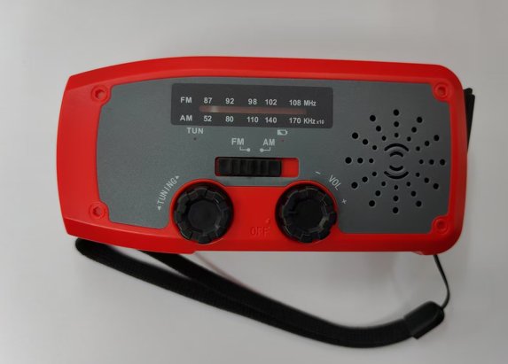 Hand crank radio supplier — red emergency dynamo radio on white background
